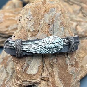 Silver Wing Leather Bracelet